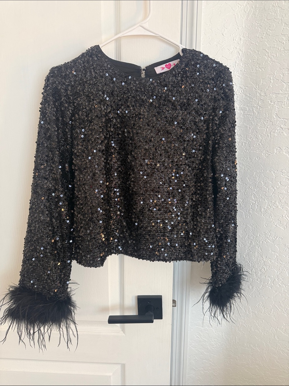 NWOT Buddy Love Black Sequin Feather Cuff Top